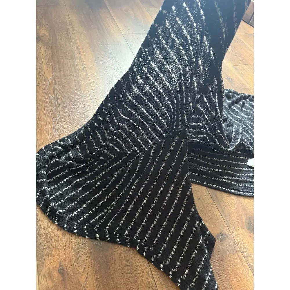 Whimsigoth Knit Striped Asymmetrical Black White Cape Poncho One Size